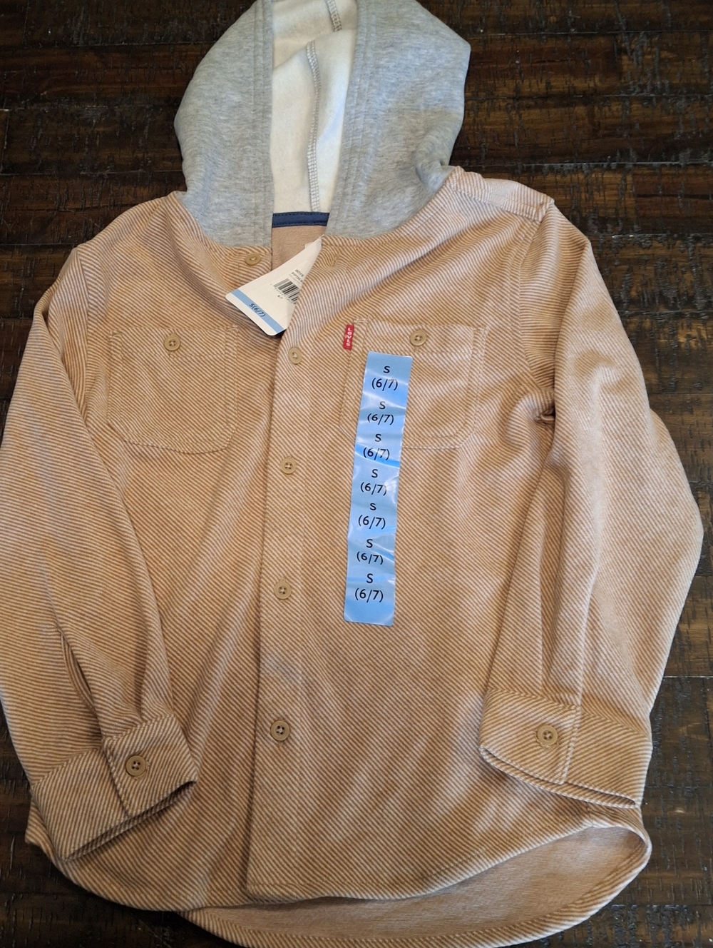 Levi's Boys 6/7 Tan Button-Down Shirt with Gray Hood